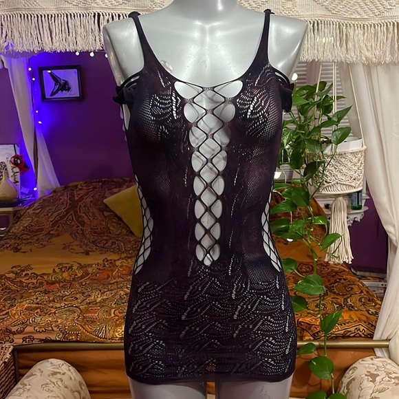 Other - Dark Tie Dye Purple Goth Grunge mini fishnet cutout dress